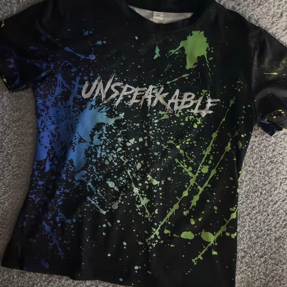 Unspeakable Black T-Shirt with Blue and Green Splatter
